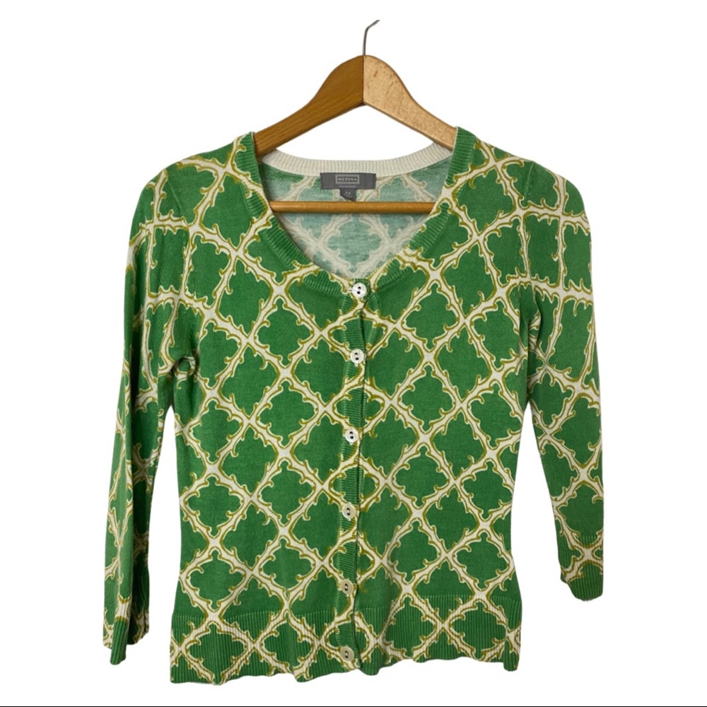 Merona Green and gold pattern cardigan size XS